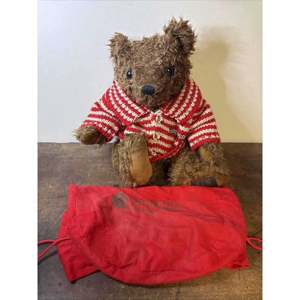 Giorgio Beverly Hills 1996 Collectors Bear Brown Shaggy Teddy Plush Red Sweater